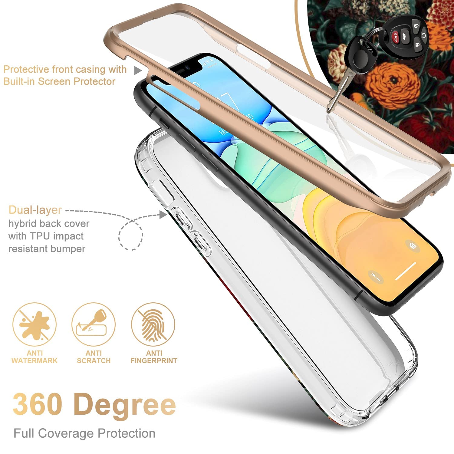 Esdot Compatible With Iphone 12 Pro Max Case With Built In Screen Protector,With Fashionable Designs For Women Girls,Protective